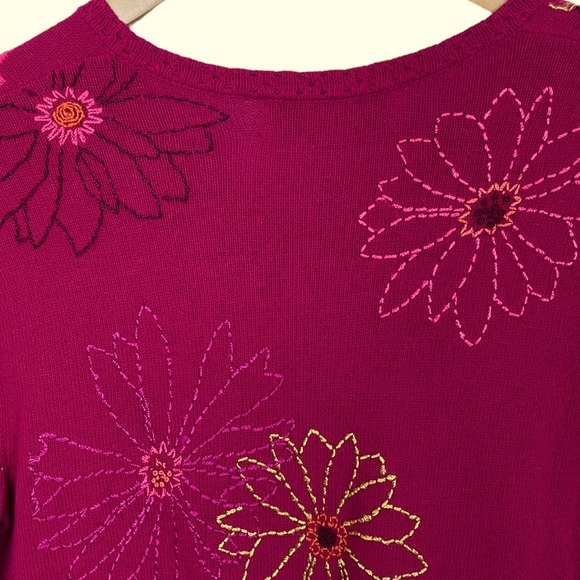 Vintage Magenta Pink Hand Embroidered Floral Knit Sweater - Picture 7 of 14